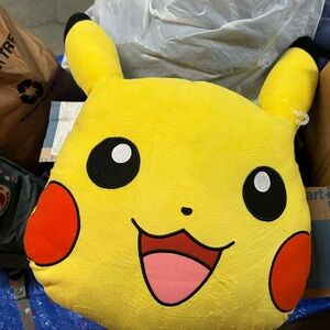 Pikachu Plush Face Pillow - Bright Yellow with Red Cheeks